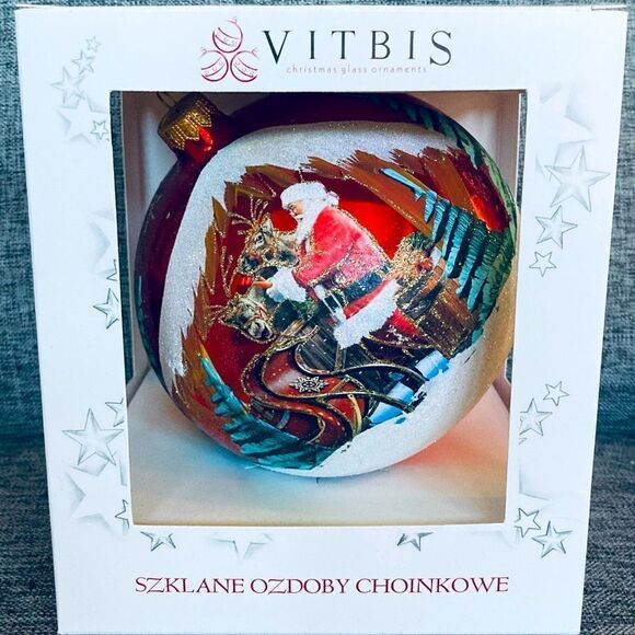 NWT Vitbis 5” Christmas Hand Painted Glass Ball Ornament - Picture 1 of 7